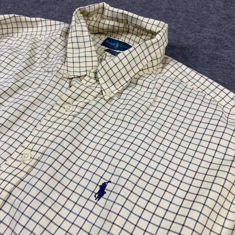 Ralph Lauren Blake Mens XXL Yellow Window Pane Check Cotton Button-Down Shirt